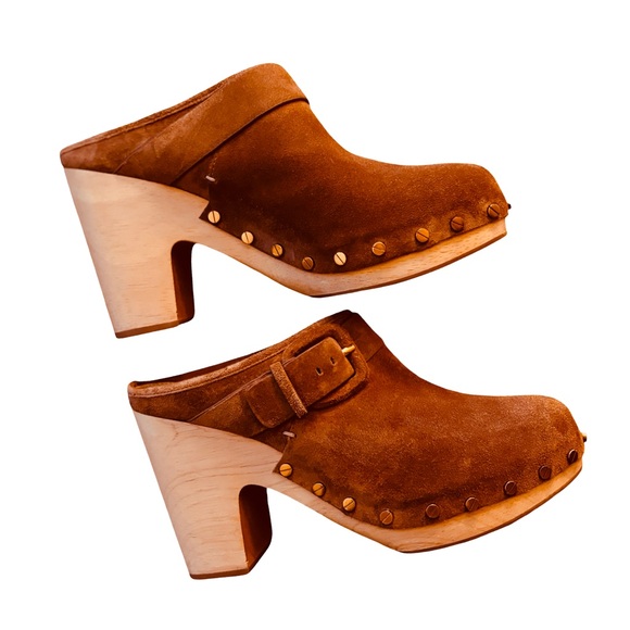 🌰Veronica Beard Dacey Studded Suede Clogs in Pecan, Size 9 - Picture 2 of 10